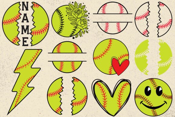 Download Softball Name Cricut SVG Bundle Files - Files Collection